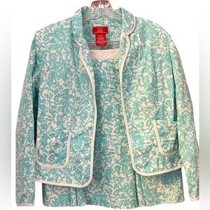 Vintage Oscar de la Renta Blue and White Skirt Set Size 6/8P